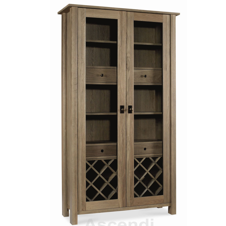 Shelves Coniston Smoky Oak Display Cabinet with Wine Rack